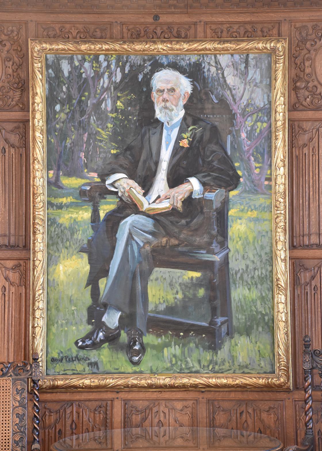 Portrait of Henry Wood Booth in the Cranbrook House Oak Room.